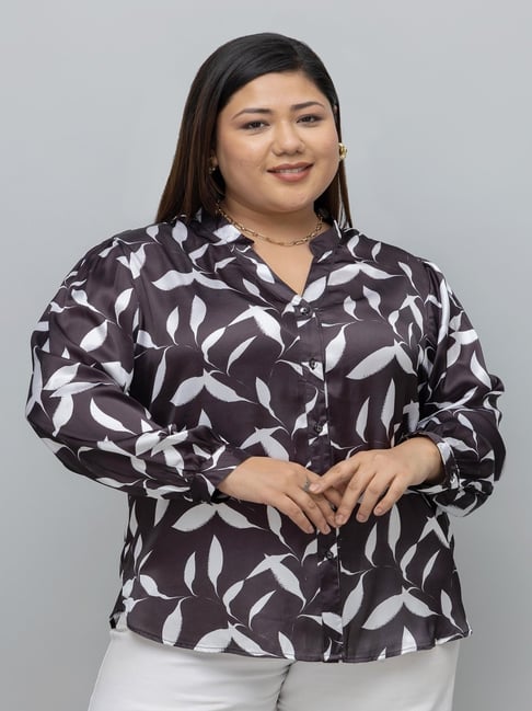 PURYS Black Regular Fit Floral Print Shirt-picture-37