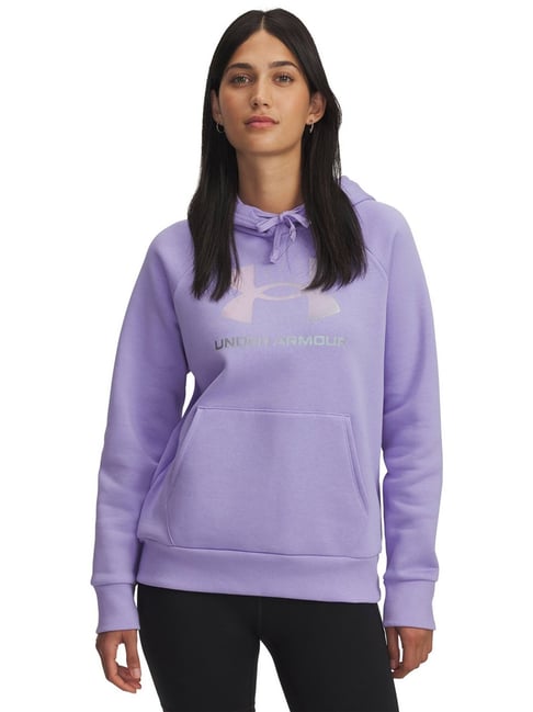 UNDER ARMOUR Purple Regular Fit Solid Long Sleeves Rival Fleece Shimmer Hoodie