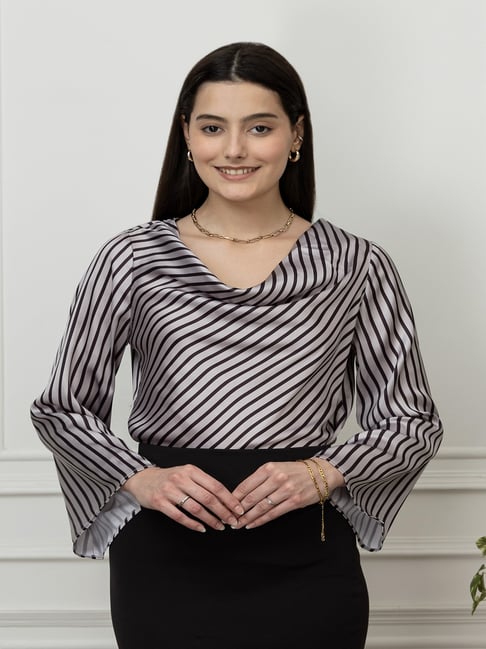 PURYS Grey & Black Striped Top-picture-15