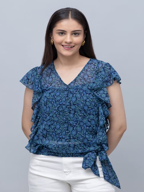 PURYS Navy Floral Print Top-picture-25