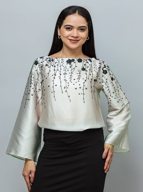 PURYS Off White & Black Floral Print Top-picture-12