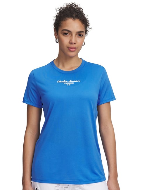 UNDER ARMOUR Blue Regular Fit Solid Short Sleeves Tech Script Graphic T-Shirt-picture-35