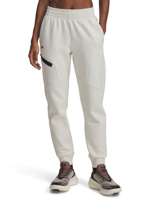 UNDER ARMOUR White Relaxed Fit Solid Mid Rise Unstoppable Fleece Joggers