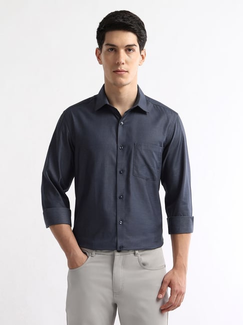 Arrow Blue Cotton Regular Fit Self Pattern Shirt-picture-16