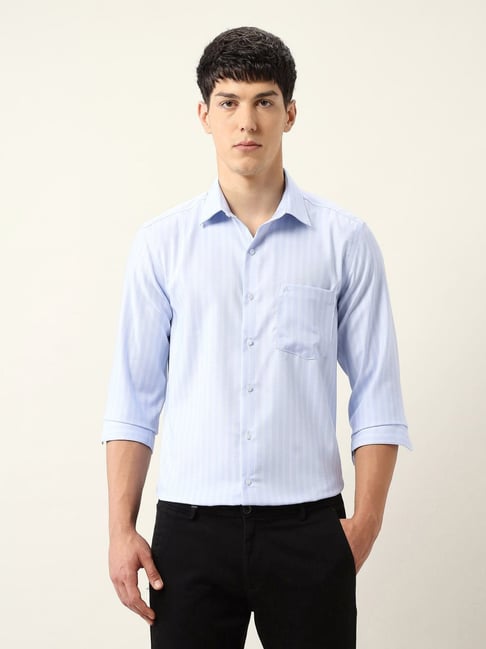 Arrow Blue Cotton Regular Fit Self Pattern Shirt-picture-10