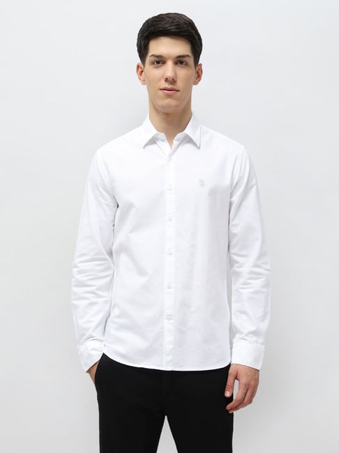 U.S. Polo Assn. White Cotton Regular Fit Shirt