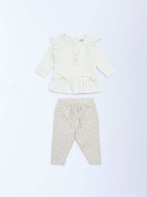 HOP Baby by Westside White Cotton-Blend A-Line Dress with Pants Set-picture-13