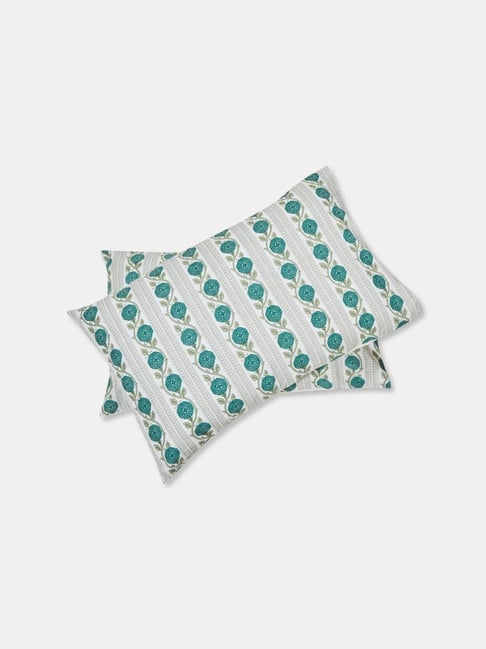 Fabindia Teal Aksh Printed Cotton Pillow Covers Set Of 2-picture-19
