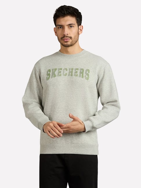 Skechers Grey Regular Fit Logo Printed Sports Sweatshirt
