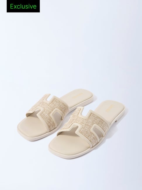 LUNA BLU by Westside Ivory Raffia-Textured Slides - Exclusive-picture-18