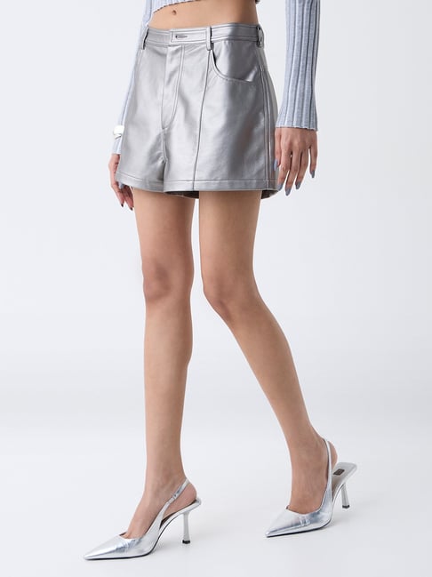 nuon women Nuon by Westside Silver Metallic High-Rise Shorts-picture-44