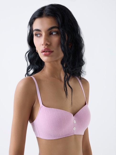 Superstar by Westside Pink Pointelle Knitted Padded Bra-picture-11