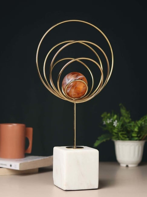 De Maison Decor Gold Plated Metal, Peach Glass Ball & White Stone Blend Sculpture-picture-41