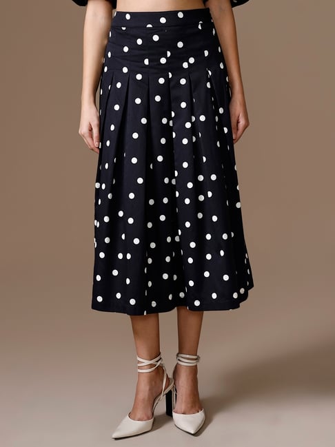 Kazo Black Cotton Polka Dot Skirts