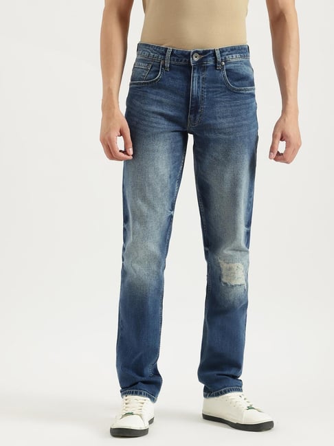 United Colors of Benetton Solid Straight Fit Vintage Mid Blue Jeans