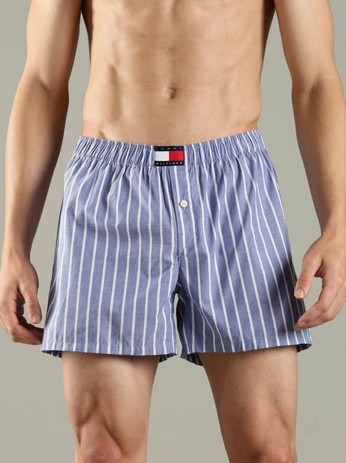 Tommy Hilfiger Blue Cotton Regular Fit Striped Boxers