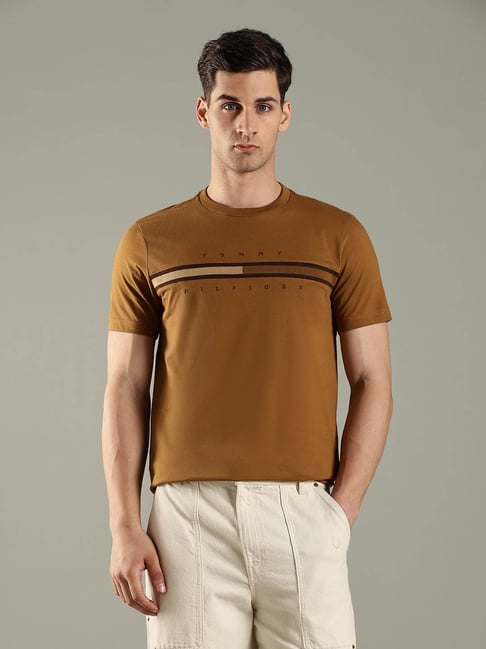 Tommy Hilfiger Brown Cotton Regular Fit Logo Printed T-Shirt-picture-31
