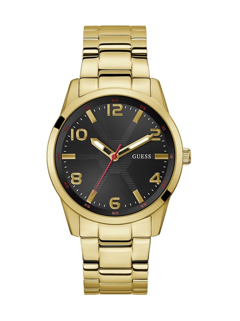 GUESS Gs Monte Analog watch for man with Black Round Dial & Gold Tone Stainless Steel Bracelet Band Water Resistant Men's Wrist Watches - GW0804G3