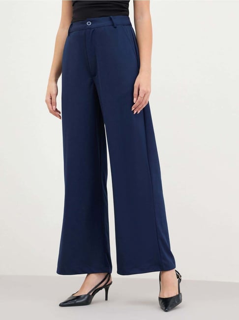 Styli Navy Blue Wide Leg Fit Trousers-image-24