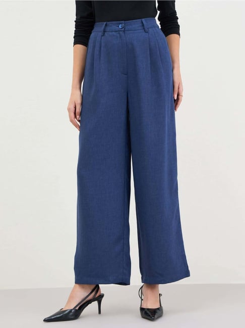 Styli Navy Blue Wide Leg Fit Trousers-image-23