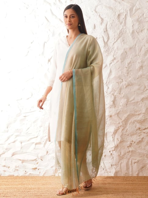 Jaypore Green Hand Woven Dupatta-image-13