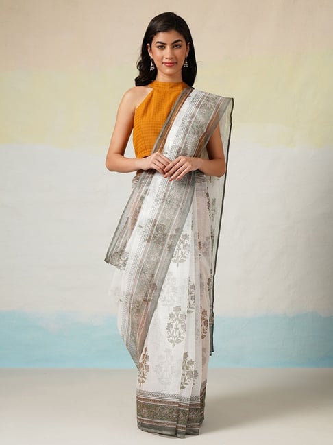 Jaypore White Kota Hand Block Printed Saree-picture-27