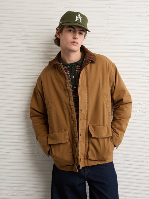 American Eagle Khaki Cotton Regular Fit Jacket