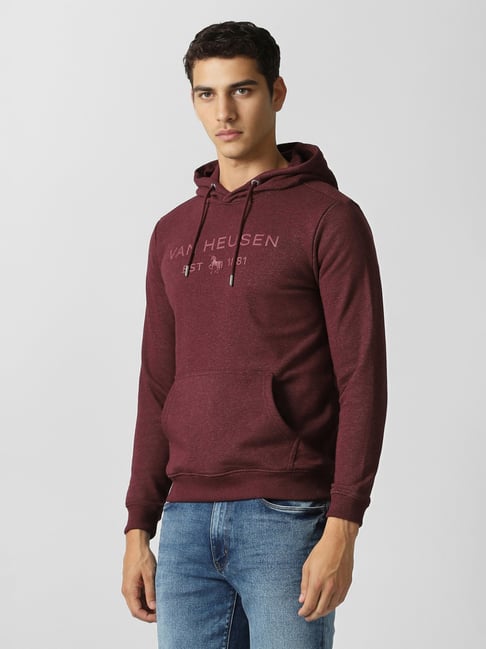 Van Heusen Maroon Cotton Regular Fit Printed Hooded Sweatshirt-picture-40