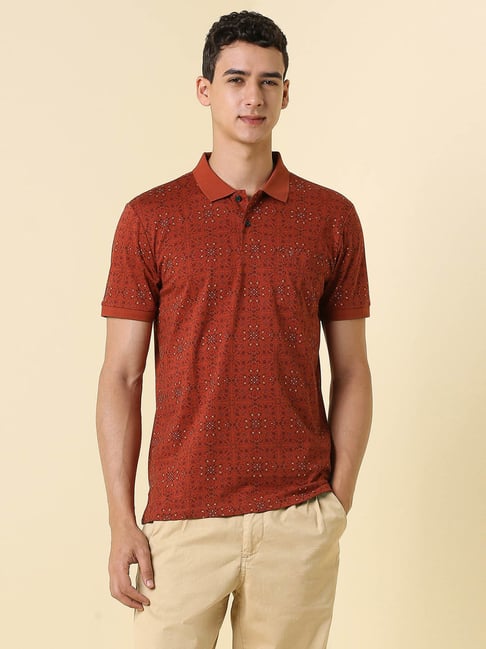 Allen Solly Maroon Cotton Regular Fit Printed Polo T-Shirt
