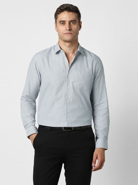 Peter England White Cotton Regular Fit Striped Shirt-picture-33