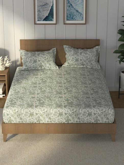 Nautica Moss Cotton Floral 160 TC King Bedsheet with 2 Pillow Covers-picture-13