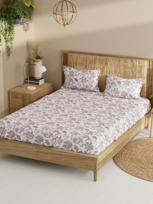 Bianca Lavender Cotton Floral 210 TC King Bedsheet with 2 Pillow Covers-picture-15