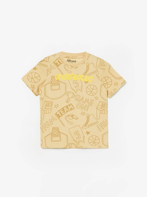 Fame Forever by Lifestyle Boys Beige Cotton Printed T-Shirt