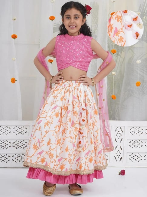 Little Bansi Girls Pink Embroidered Lehenga Set-picture-13