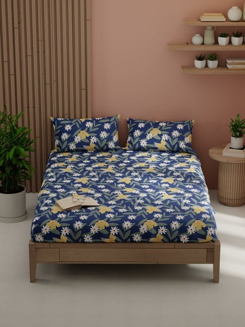 Kopa Midnight Microfiber Floral 152 TC Double Bedsheet with 2 Pillow Covers-picture-37