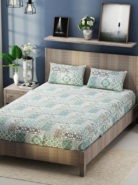 Kopa Mint & Green Microfiber 192 TC King Bedsheet with 2 Pillow Covers-picture-25