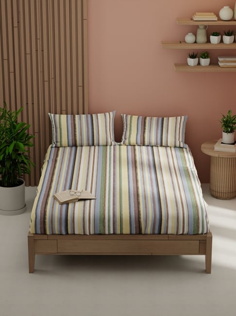 Kopa Multi Microfiber Striped 152 TC Double Bedsheet with 2 Pillow Covers-picture-40