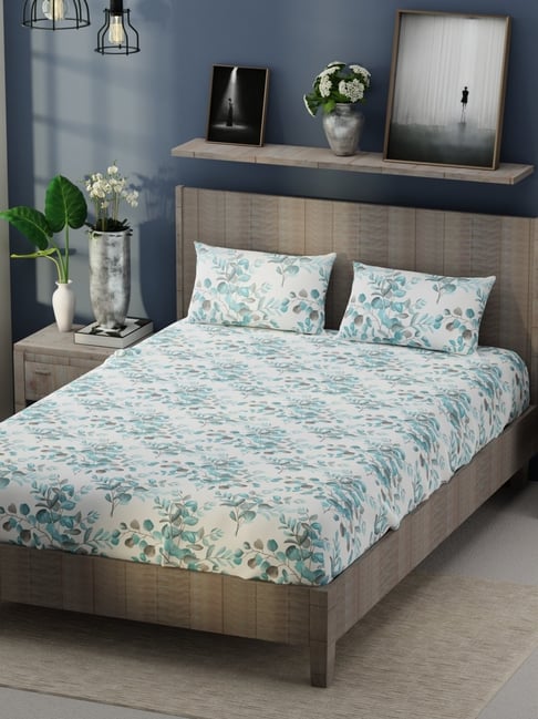 Kopa Teal Microfiber Floral 192 TC King Bedsheet with 2 Pillow Covers-picture-42