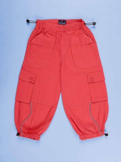 Kiddopanti Girls Coral Cotton Regular Fit Cargo Pants