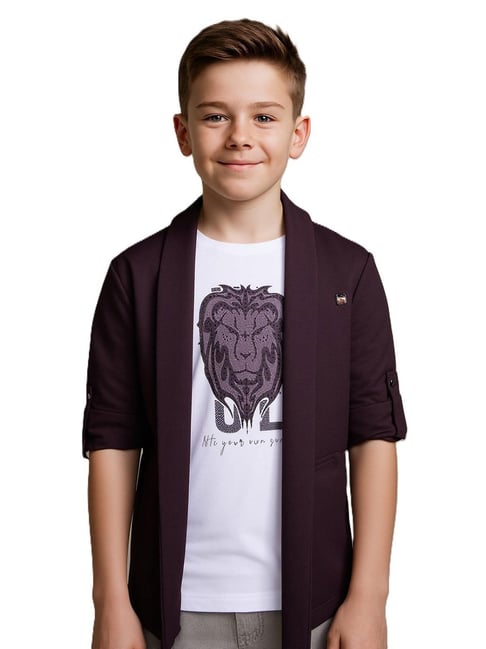 Charchit Boys Maroon Cotton Shrug with T-Shirt-picture-36
