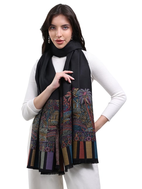 Monte Carlo Jet Black Wool Printed Shawl-picture-27
