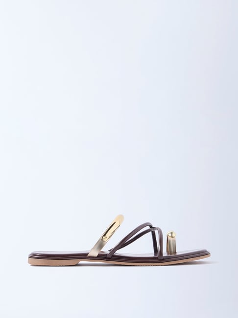 LUNA BLU by Westside Brown Metallic Toe-Ring Sandals-image-10