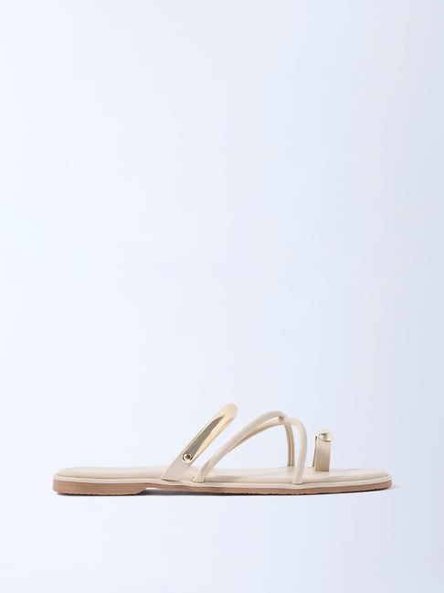 LUNA BLU by Westside Ivory Metallic Toe-Ring Sandals-picture-15