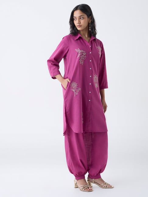 Utsa by Westside Magenta Floral Embroidered Cotton Straight Kurta-picture-19