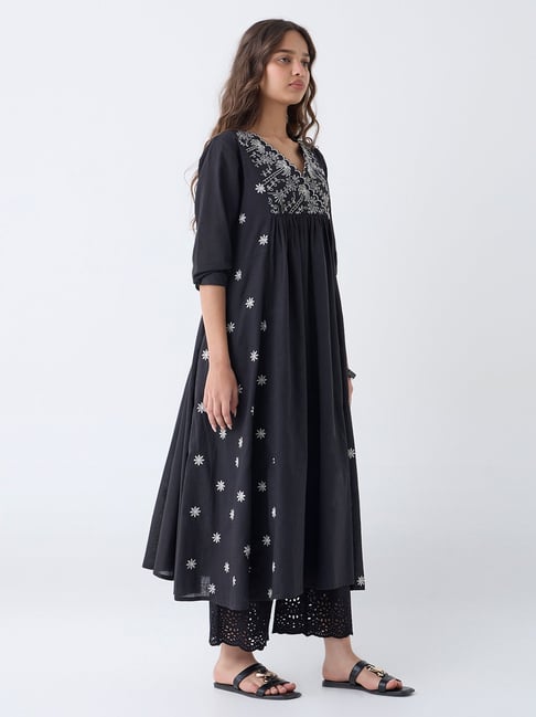 Utsa by Westside Black Embroidered Anarkali Cotton Kurta-picture-27