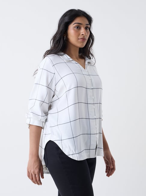 Gia by Westside Off-White Checkered High-Low Blouse-picture-25