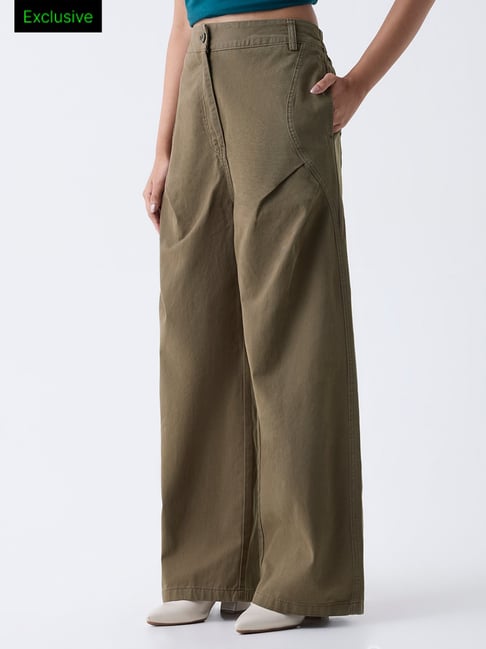 LOV by Westside Olive High-Rise Baggy Cotton Trousers-Online Exclusive-picture-31