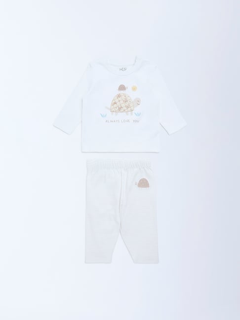 HOP Baby by Westside White Animal Printed Cotton T-Shirt and Pants Set-picture-14
