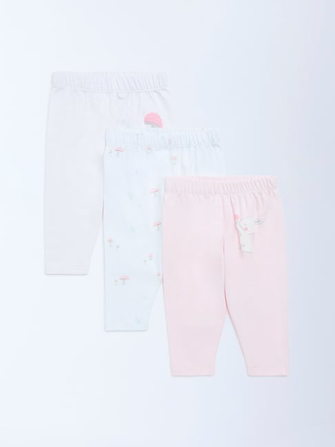 HOP Baby by Westside Pink Printed High-Rise Cotton Pants - Pack of 3
