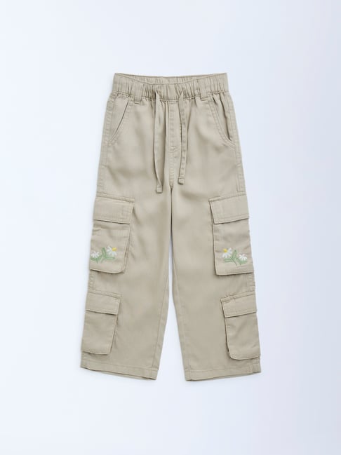 HOP Kids by Westside Beige Cargo-Style High-Rise Trousers